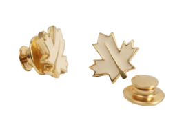 2 Maple Leaf Pins in Gold Tone Metal and White Enamel Tacks and Push Backs - $5.17