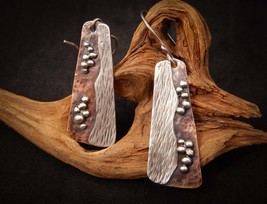 sterling and copper earrings for women. Textured, patinated. Handmade. - $46.00
