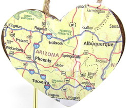 Albuquerque Phoenix Wood Heart 3&quot; Gallup Tuscon Flagstaff Christmas Orna... - $12.86