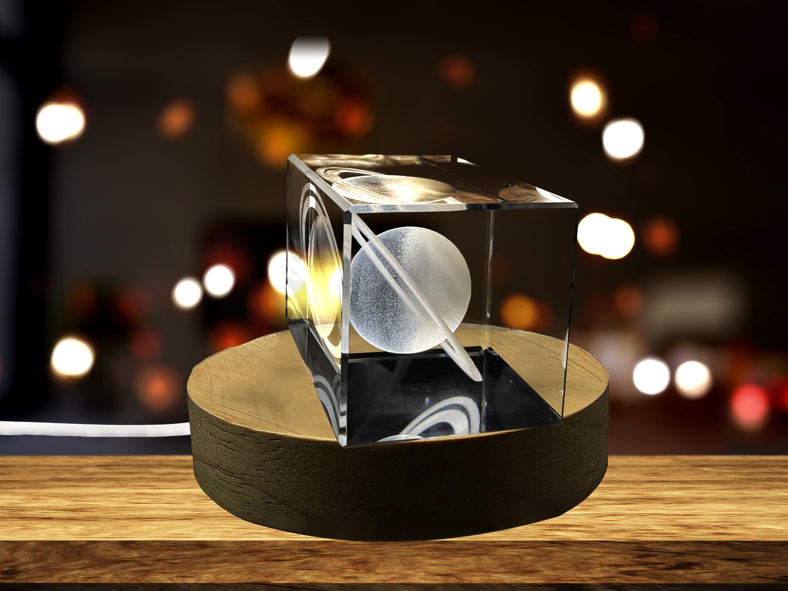 LED Base included | Saturn 3D Engraved Crystal Novelty Decor - $25.99+