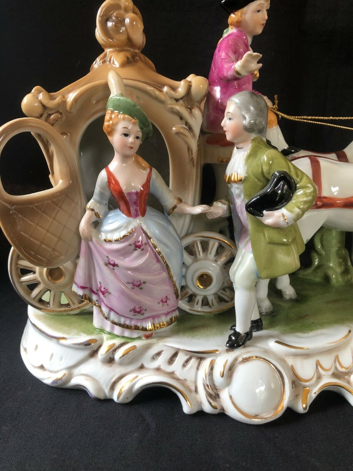 Primary image for ANTIQUE HORSE CARRIAGE STATUE PORCELAIN GERMANY