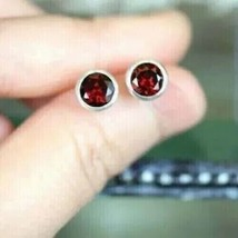 2 Ct Round Lab Created Red Garnet Bezel Set Stud Earrings 14k White Gold Plated - £70.46 GBP