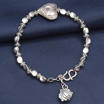 Sterling Silver Love Heart Triangle Beaded Bracelet,Gift For Her,Birthday Gift - £33.35 GBP