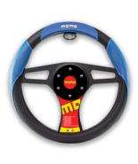 Steering Wheel Cover MOMO BLUE Black Car Leather Size M 14.5&quot; - 15.5&quot; - $23.75