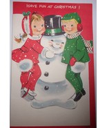 Vintage Kids with Snowman Have Fun at Christmas Child’s Christmas Card 1963 - £3.18 GBP