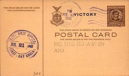 Wwii First Day Victory Cover With Cebu Stamp, Philippines, July 21, 1945 BK66 - £7.93 GBP