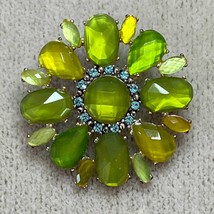 Liz Claiborne Signed Silver-tone, Green, Blue Rhinestone Flower Brooch - $19.00