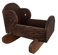 VTG 1960s Baby Doll Cradle Solid Sturdy Wood 13.25&quot; Handmade Rocker - £23.58 GBP
