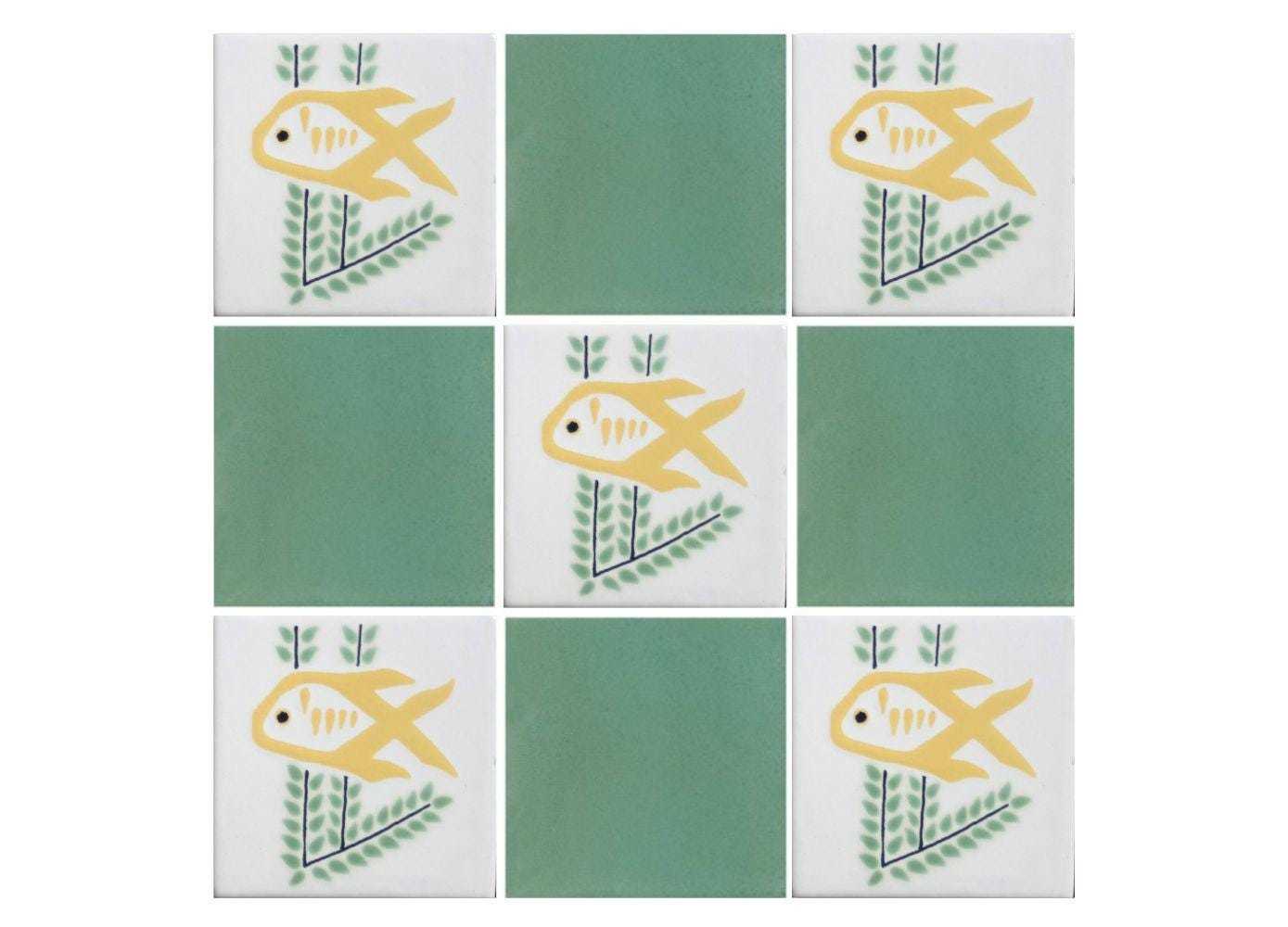 Mexican Talavera Ceramic Tiles Talavera Handcrafted - Fish6 -  (you sele... - $199.00