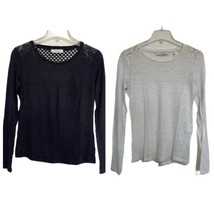 Sandro Paris Linen Lace Laser Cut Tops Lot of 2 Size FR 1 Small Black White Luxe - £50.13 GBP