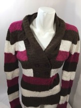 Arizona Women Sweater Squared Pink White Brown Button Up  Warm Fabric Size L - £18.67 GBP