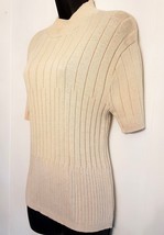 Neutral Beige Ribbed Knit SWEATER sz Medium Classic Mock Turtleneck Shor... - $13.79