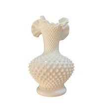 Fenton Milk Glass Vase Hobnail Bulbous Ruffle 11&quot; White Pre Fenton Mark ... - £56.05 GBP