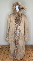 Vintage Union made women’s fur trimmed hooded trench coat Size 8 tan HG - £56.16 GBP