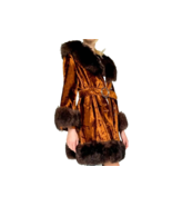 VTG Penny Lane Velvet Bronze Coat Faux Fur Shearling Collar &amp; Sleeves Si... - $385.82 CAD