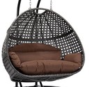 LeisureMod Outdoor Patio Charcoal Wicker Hanging 2 Person Double Egg Swi... - £1,648.81 GBP
