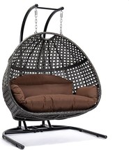 LeisureMod Outdoor Patio Charcoal Wicker Hanging 2 Person Double Egg Swi... - £1,658.60 GBP
