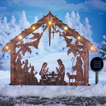 Solar Bronze Metal Nativity Scene Christmas Stake Outdoor Holiday Yard Decor - £34.39 GBP