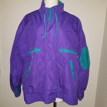VTG Cabin Creek Jacket Coat Shell Nylon Purple Teal Full Zip Size Large 90s y2k - £26.87 GBP