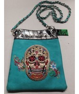 Jade Bling Purse turquoise embroiled skull design Action imports Crossbo... - £14.79 GBP