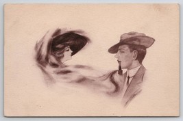 Man Hat &amp; Pipe Has Pretty Woman Appear from Smoke E.B. Scofield Postcard G29 - £9.57 GBP