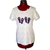 Karen Scott Top Women Embroidered Size XS Flip Flop Graphic Embellished - £15.77 GBP