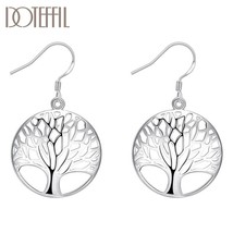 DOTEFFIL 925 Silver Circle Tree Drop Earrings Charm Women Jewelry Fashion Weddin - £10.47 GBP