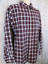 Sonoma Cranberry Red Plaid Button Down Shirt Men Large Cotton Polyester - £7.92 GBP