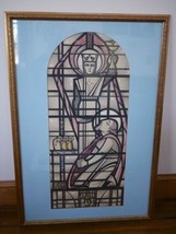 Vtg 30s Stained Glass Art Deco Religious Church Architectural Rendering Painting - £757.52 GBP