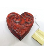 Heart Trinket Jewelry Box Red Resin 5&quot; with Scrollwork Design Cupid by DWK - £8.75 GBP