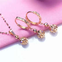 14K rose gold wedding jewelry set: Necklace and earrings with zircon handmade. - £19.85 GBP+