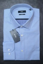 Hugo Boss Mens Jerris Slim Fit Pastel Blue Spotted Cotton Dress Shirt 41 16 - £47.18 GBP