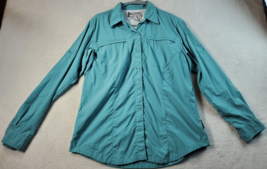 Columbia Shirt Womens Size Medium Blue 100% Nylon Long Sleeve Collar Button Down - £10.97 GBP