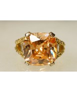 Fashion Costume Jewelry Cocktail Ring Peach Champagne CZ Size 9 Gold Ton... - £19.46 GBP