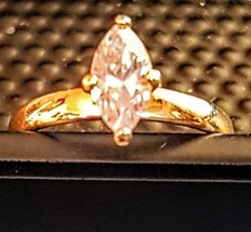 Marquise Cut Pink CZ RING size 9 Cocktail Solitaire Gold Plate Band MINT cond. - $19.72