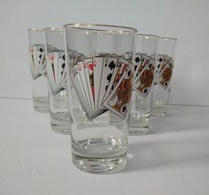 6 Highball Playing Cards Glasses Gold Rim Man Cave Poker Night Barware - £7.47 GBP