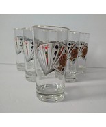 6 Highball Playing Cards Glasses Gold Rim Man Cave Poker Night Barware - $9.50