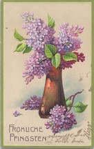 ZAYIX Pentecost Frohliche Pfingsten Purple Flowers in Vase Embossed German PC - £15.94 GBP
