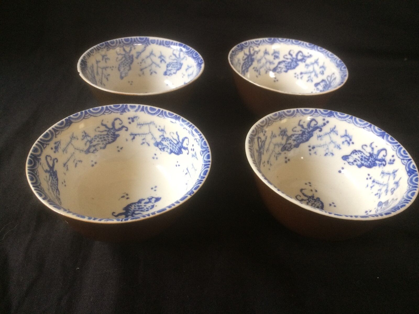 Rare Ensemble 4 Chinois Batavian Ancien Bol Collection Bleu et Blanc Por... - $125.21
