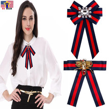 Women British Striped Charm Large Big Bow Tie Ribbon Bee Crystal Pins Br... - £7.31 GBP+