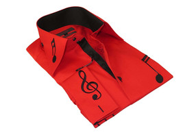 Men Axxess Turkey Shirt 100% Cotton Musical Note 623-05 French Cuffs Red Black - £78.63 GBP