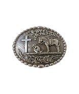 Nocona Western Belt Buckle Cowboy Man at Cross Praying Silver Tone - $309.53 MXN