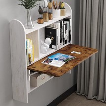 Wall Mounted Drop-Leaf Table, Floating Laptop Desk, Folding Table With Shelves,  - £184.35 GBP