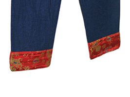 Vintage Starfire Asian Oriental Silk Print and Denim Pants Womens Blue S... - £19.57 GBP
