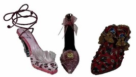 Decorative High Heel Ornaments Lot Of 3 Glitter Pink  Burgundy Lace &amp; Sparkly - £13.68 GBP