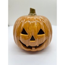 Ceramic Pumpkin Jack O Lantern Light Up 7&quot; Candle Cover Halloween Home D... - $28.04