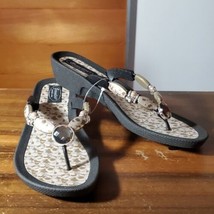 Grandco Size 6 NWT Sandal Lightweight Flip Flops Copper Black Bead Gems - $27.44