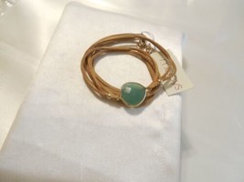 Department Store Gold Tone Faux Leather Cord Green Stone Wrap bracelet F516 - $8.98