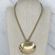 Chico&#39;s Gold Tone Hammered Metal Chain Link Pendant Necklace - £13.42 GBP