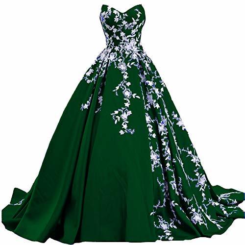 White Lace Long Ball Gown Formal Prom Evening Dresses Gothic Emerald Green US 2